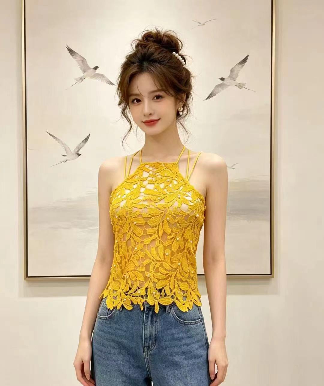 캐미솔 외출용 행침 목 레이스 d 비즈 박기 여름 섹시함 품격 다용도 패션 아름다움 뒤로 인사이드 잡아라. 옷