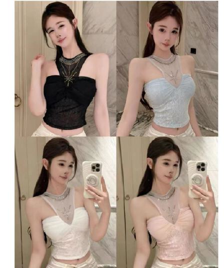 순수한 욕망 섹시함 행침 목 핫픽스 싸움 망사 튜브탑 한 부서 부드러운 바람 하이웨이스트 이슬 뼈의 몸매 가꾸기 슬림해 보이는 생선뼈 조끼
