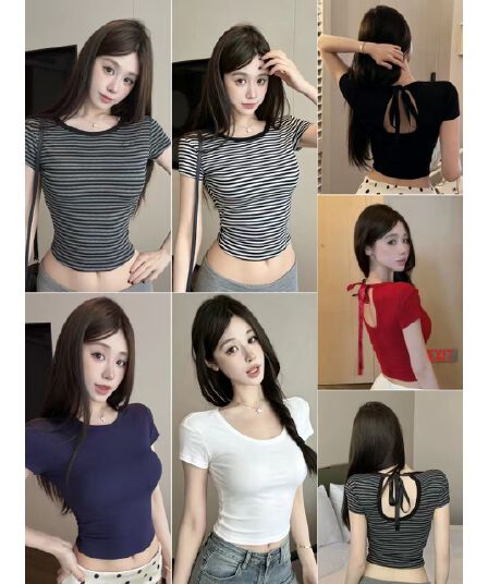 디자인 센스 달콤한 매운맛 섹시함 백리스 나비 매듭 아름다움 뒤로 반팔 벨트 가슴 패드