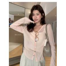 批发多巴胺粉色冰丝亚麻v领针织开衫女夏季<b class='q'>薄款</b>防晒罩衫吊带外搭上衣
