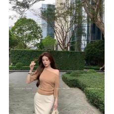 批发<b class='q'>韩版</b>蝙蝠袖针织衫T恤女夏季斜肩掐腰阔袖气质上衣