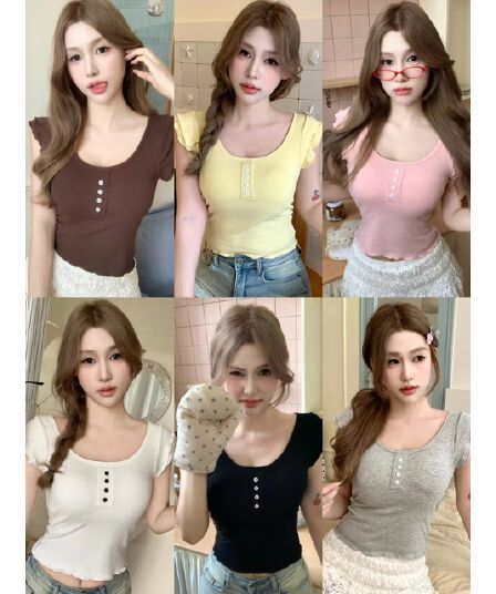 작은 대중 디자인 센스 꼬집기 허리 슬림해 보이는 단추 연꽃 잎 소매 반팔 벨트 가슴 패드