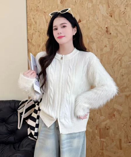 느긋한 바람 부드러운 찹쌀 모방 밍크 울 두꺼운 쇼트 스타일 스웨터 여성 코트 가을 겨울 고급 센스 루즈핏 모피 니트 오픈 가디건