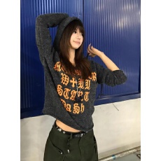 批发美式<b class='q'>街头</b>哥特风V领连帽毛衣男女ins潮宽松慵懒针织衫上衣