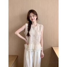 批发法式网纱复古新款秋<b class='q'>冬</b>甜美风设计感钉钻坎肩针织马甲背心