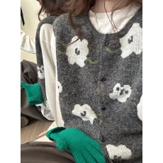 批发法式温柔风提花针织马甲女宽松<b class='q'>春</b>季2026新款韩版圆领百搭叠穿上衣
