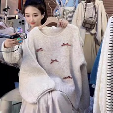 批发<b class='q'>韩国</b>东大门慵懒风蝴蝶结针织套头毛衣女装秋季新款简约休闲气质宽