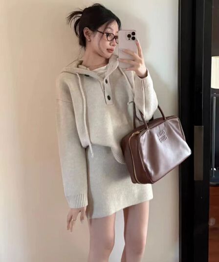 한국 스타일 패션 루즈핏 느긋한 바람 두꺼운 후드 긴팔 풀오버 허리밴드 반신 치마 세트