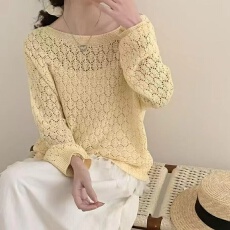 批发韩系温柔风镂空上衣钩花下摆拼接针织衫女装春<b class='q'>夏</b>新款防晒薄款罩衫