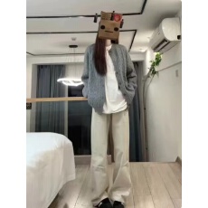 批发<b class='q'>韩版</b>灰色圆领复古麻花针织开衫女慵懒风宽松百搭毛衣外套