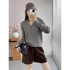 批发老钱风麻花针织<b class='q'>衫</b>女2026春秋V领纽扣套头翻领毛衣气质显瘦上衣潮