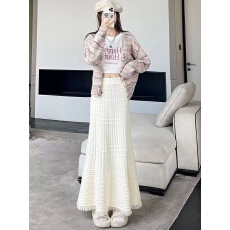 批发秋款软糯设计流苏针织<b class='q'>半身裙</b>女高腰显瘦毛线裙纹理大摆A字鱼尾裙