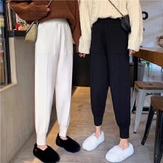 批发<b class='q'>女</b>裤秋冬黑色休闲针织裤宽松加厚松紧春秋网红九分哈伦萝卜<b class='q'>小脚裤</b>