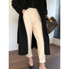 批发白色针织加厚九分裤<b class='q'>女</b>秋冬季宽松休闲直筒高级感松紧腰小脚萝卜裤