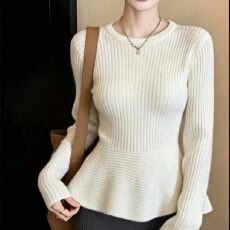 批发早秋气质<b class='q'>荷叶边</b>针织打底衫女内搭秋季ootd穿搭韩系chic高级感上衣