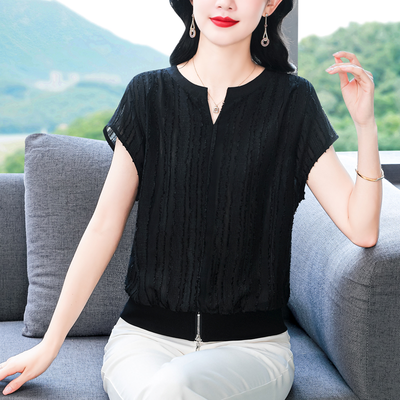 MY16074#新款洋气百搭V领气质短袖减龄显瘦T恤上衣雪纺衫女女裝貨源服...