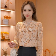 批发早春新款<b class='q'>蝴蝶结</b>系带碎花上衣洋气显瘦百搭<b class='q'>衬衫</b>女