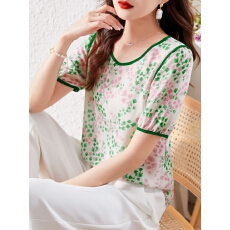 批发夏季新款宽松<b class='q'>桑蚕丝</b>短袖t恤衬衫气质波点