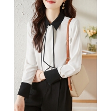 批发白色<b class='q'>长袖</b>衬衫春季上衣女新款2026年气质领结休闲时尚通勤职业女装