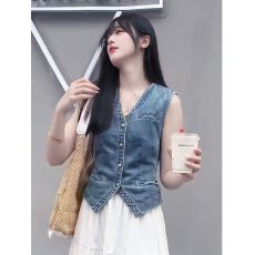 批发<b class='q'>牛仔</b><b class='q'>马甲</b>外套女外穿春秋季复古百搭无袖坎肩<b class='q'>背心</b><b class='q'>马甲</b>外套V领短款