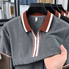 创垚男装 M-4XL新款夏季休闲POLO衫纯色拉链翻领男士短袖上衣