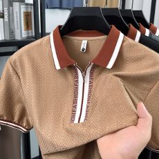 创垚男装 M-4XL新款夏季休闲POLO衫纯色拉链翻领男士短袖上衣