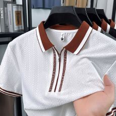 批发创垚男装 M-4XL新款夏季休闲POLO衫纯色拉链翻领男士短袖上衣