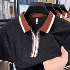 创垚男装 M-4XL新款夏季休闲POLO衫纯色拉链翻领男士短袖上衣