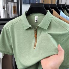 创垚男装 新款夏季短袖T恤半袖纯色翻领拉链男士polo衫