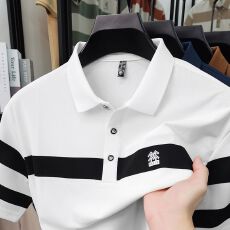 创垚男装夏季新款中青年色织条休闲高质量商务轻奢男士大码POLO衫