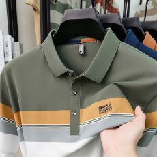 创垚男装夏季新款中青年色织条休闲高质量商务轻奢男士大码POLO衫