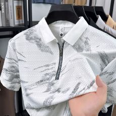 批发创垚男装新款<b class='q'>翻领</b>提花印花拉链上衣POLO衫<b class='q'>男士</b>短袖<b class='q'>T</b><b class='q'>恤</b>