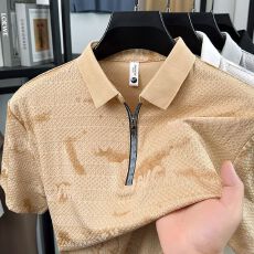 批发创垚男装新款<b class='q'>翻领</b>提花印花拉链上衣POLO衫<b class='q'>男士</b>短袖<b class='q'>T</b><b class='q'>恤</b>