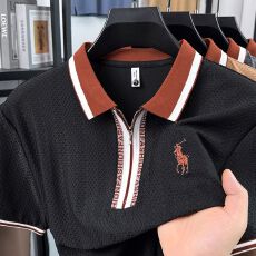 批发创垚男装 新款夏季休闲POLO衫纯色拉链翻领男士短袖上衣 可定制