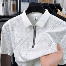 批发创垚男装新款<b class='q'>翻领</b>提花印花拉链上衣POLO衫<b class='q'>男士</b>短袖<b class='q'>T</b><b class='q'>恤</b>