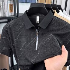 批发创垚男装新款<b class='q'>翻领</b>提花印花拉链上衣POLO衫<b class='q'>男士</b>短袖<b class='q'>T</b><b class='q'>恤</b>