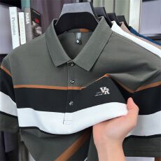 批发创垚<b class='q'>男装</b>夏季新款中青年色织条<b class='q'>休闲</b>高质量<b class='q'>商务</b>轻奢男士大码POLO衫