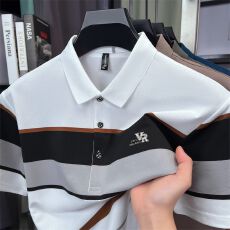 批发创垚<b class='q'>男装</b>夏季新款中青年色织条<b class='q'>休闲</b>高质量<b class='q'>商务</b>轻奢男士大码POLO衫