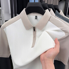 批发新款夏季短袖T恤男士上衣POLO拼接拉链高档翻领透气<b class='q'>商务</b>体恤