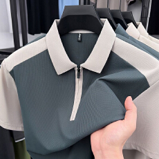 批发新款夏季男士短袖纯色半袖上衣男T恤翻领时尚半袖半拉链POLO衫