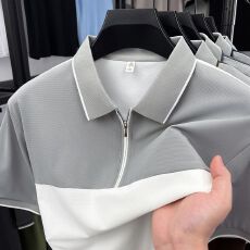 批发创垚<b class='q'>男装</b>夏季新款中青年拼色拉链<b class='q'>休闲</b><b class='q'>商务</b>轻奢男士无痕POLO衫
