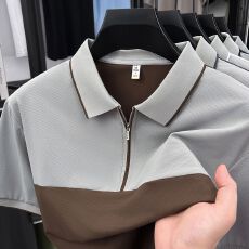 批发创垚<b class='q'>男装</b>夏季新款中青年拼色拉链<b class='q'>休闲</b><b class='q'>商务</b>轻奢男士无痕POLO衫
