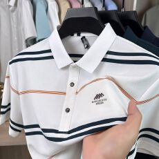 批发创垚<b class='q'>男装</b>夏季新款中青年色织条<b class='q'>休闲</b>高质量<b class='q'>商务</b>轻奢男士大码POLO衫