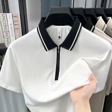 批发创垚男装新款中青年纯色拉链休闲高质量商务轻奢男士无痕POLO衫