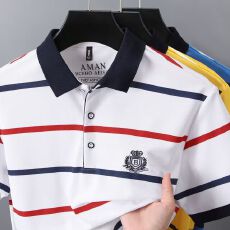 批发创垚男装夏季翻领短袖T恤POLO衫百搭休闲外贸修身撞色上衣服