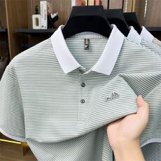 批发创垚男装夏季新款中青年色织条休闲高质量商务轻奢男士大码POLO衫