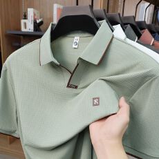 创垚男装夏季新款中青年纯色v领休闲高质量商务轻奢男士无痕POLO