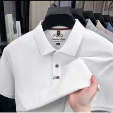 批发创垚男装新款商务休闲男士POLO衫翻领短袖上衣男简约纯色后背胶印