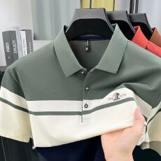 创垚男装夏季新款中青年色织条休闲高质量商务轻奢男士大码POLO衫