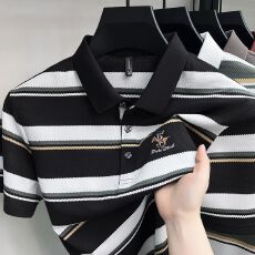 创垚男装 夏季POLO衫短袖新款中青年潮流休闲上衣翻领条纹时尚T恤